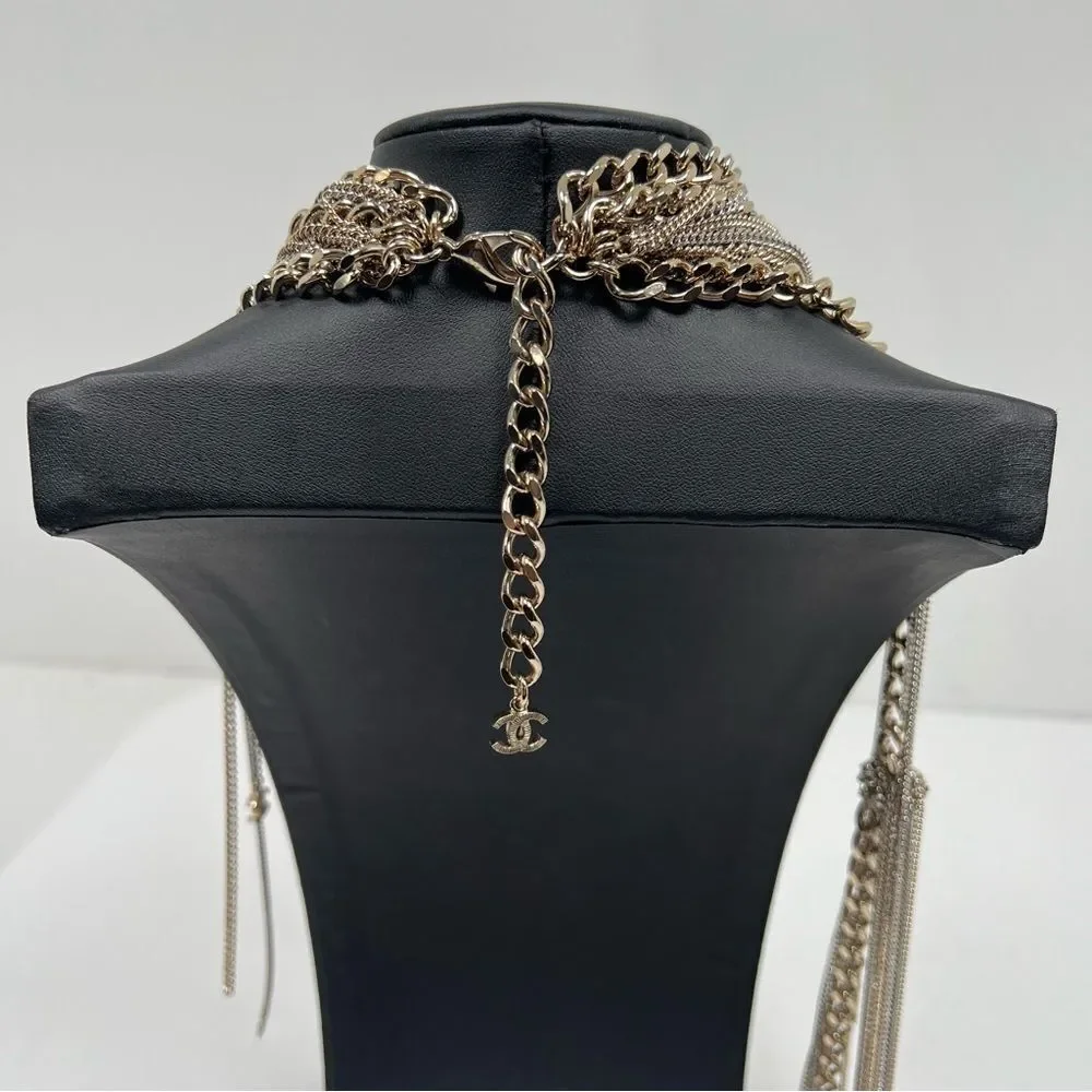 Chanel CC Multilayer  Metal Necklace Choker With Box
